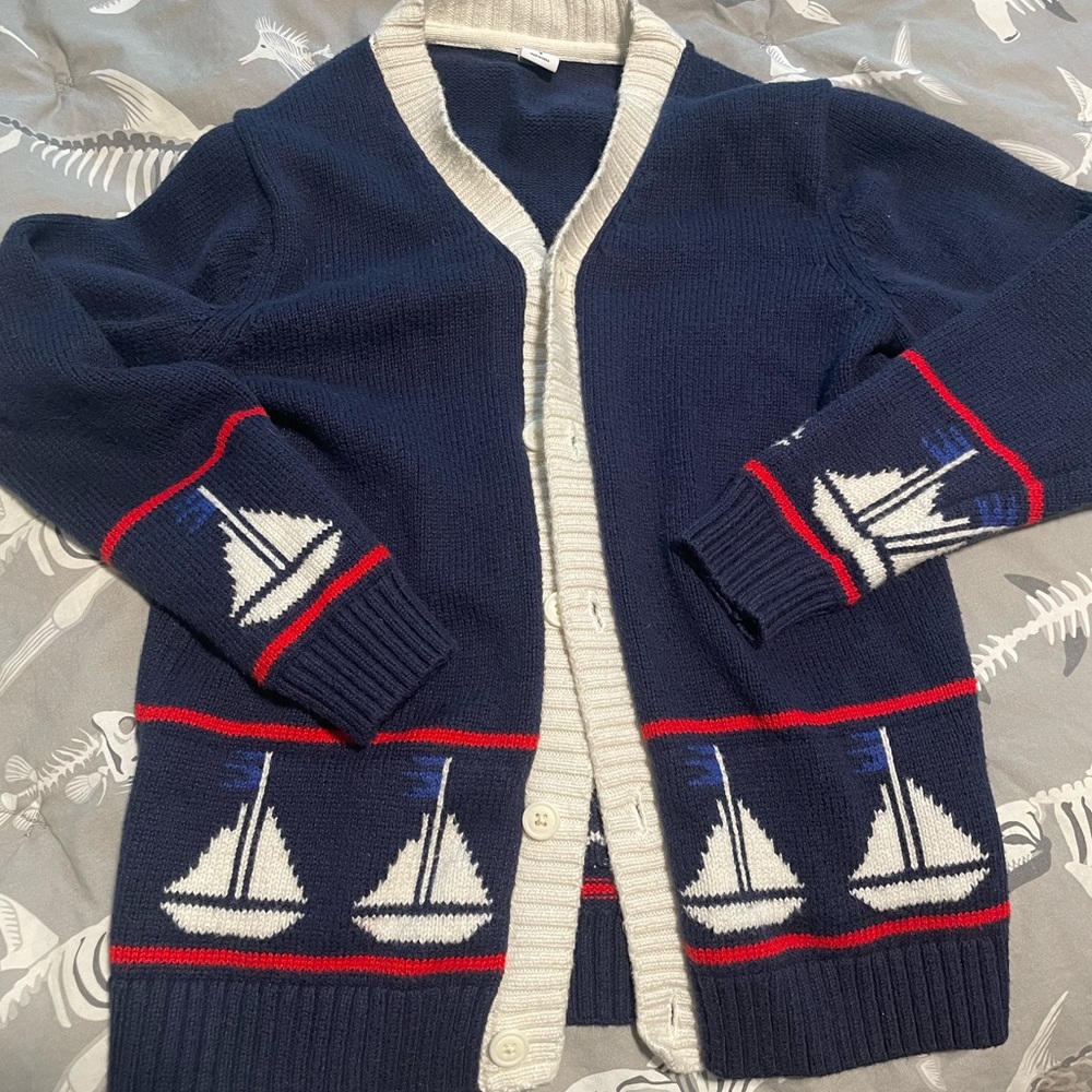 Like New Janie and Jack Boys Sailboat Cardigan Sweater sz 7
